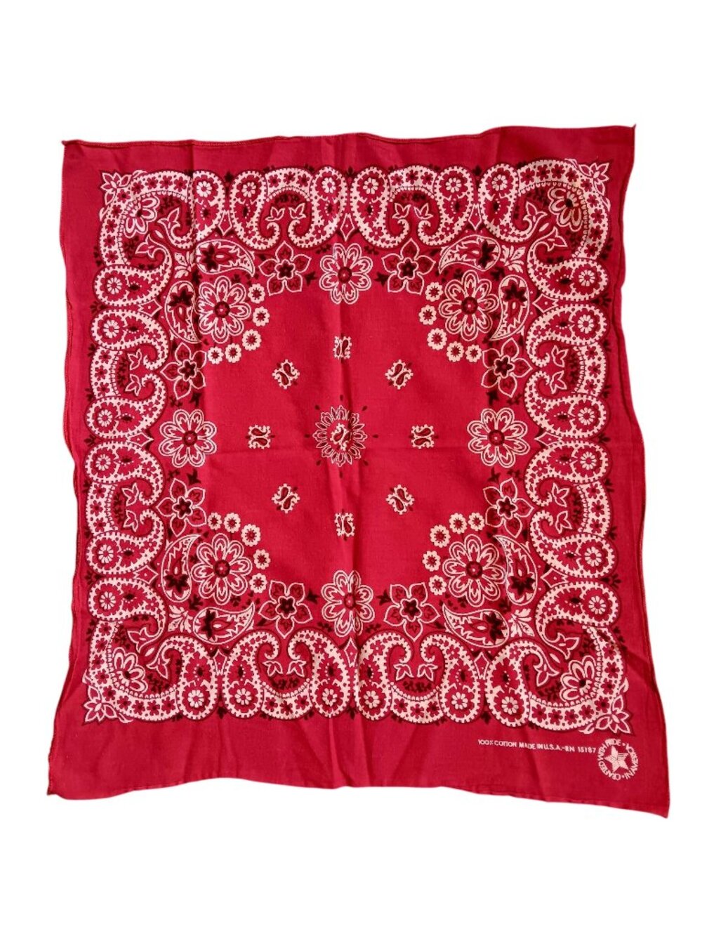 Vintage Red Paisley Hanky Cowboy Bandana 100% Cotton Made USA 21x19" 1980s